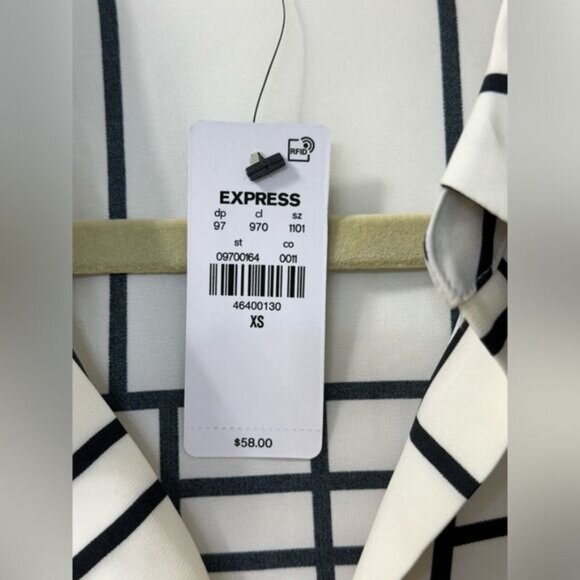 NWT Express Boyfriend Portofino Button Down Off White Black Sheet Shirt Sz XS - Picture 6 of 9